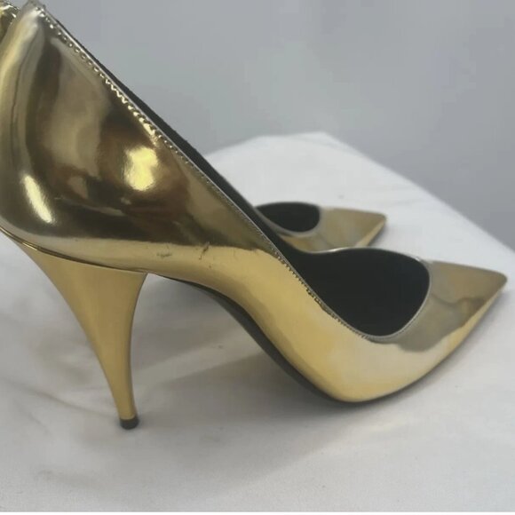 Saint Laurent Paris Kiki Gold Patent Leather Women Pointed ToHeels Shoes Size 39 - Picture 8 of 12